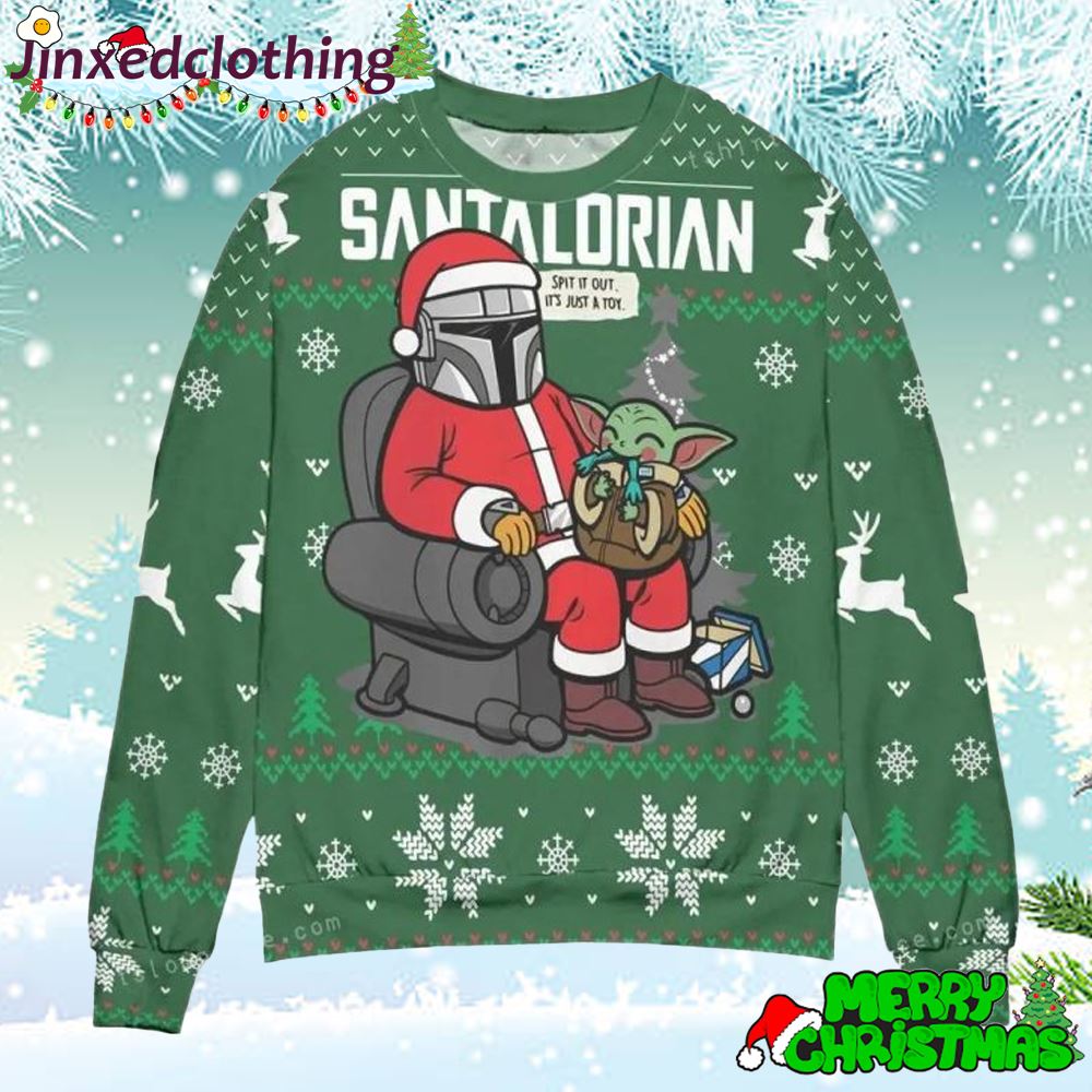 Star Wars Santalorian Baby Yoda Snowflake Christmas Ugly Sweater Mens 